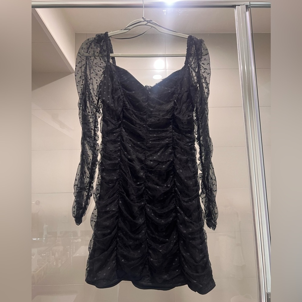 Finders Keepers black sheer sleeve polka dot mini dress
